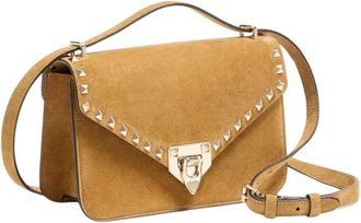 Valentino Tassen, Dames, Beige, ONE Size, Su&egrave;de, Studded Suede Shoulder Bag