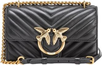 Pinko Mini Love Bag One Chevron - Dames - Schoudertassen - Zwart - ONE Size - Leer - Tassen