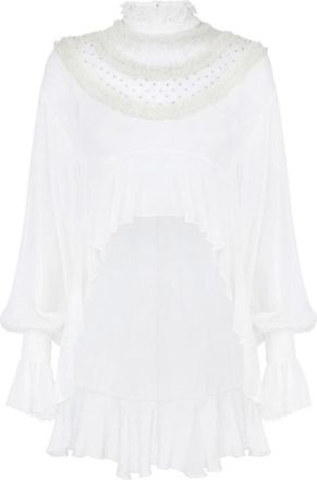 Elisabetta Franchi Camicetta in Georgette di Viscosa con Arricciature - - Blouses & Shirts - Donna - Beige - S