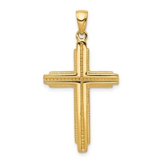 Diamond2Deal 14k Yellow Gold Textured Outline Cross Pendant