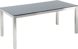 Beliani Mesa De Jard&iacute;n Con Tablero De Vidrio Negro 180 X 90 Cm Para 6 Personas Con Marco De Acero Grosseto