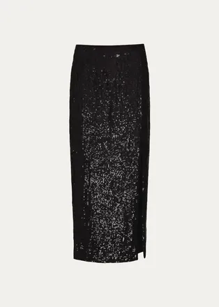 TWP Ladylike Sequined Slit Midi Skirt