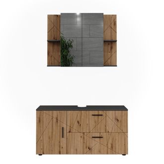 Vicco Conjunto De Muebles De Ba&ntilde;o Irma, Antracita/roble Dorado, 2 Piezas, Vicco