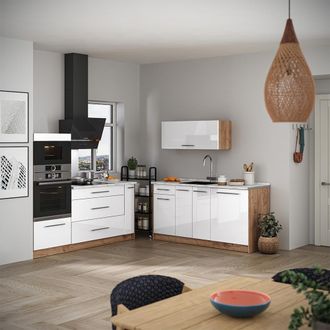 Vicco Cucina Fame-line, Bianco Lucido/rovere Dorato, 340 Cm, Pl Antracite, Vicco