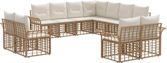 vidaXL Conjunto De Sof&aacute;s De Exterior 11 Uds. Natural Y Crema Poli&eacute;ster Vidaxl