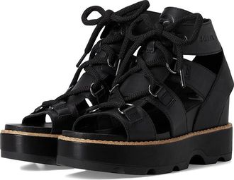 Sorel Joanietm IV Lace Wedge Womens Sandals Black, Black : 5.5 B - Medium, Leather/Suede