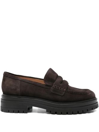 Gianvito Rossi suede-leather penny loafers - Brown