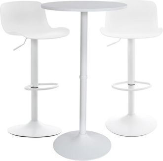 Clp Conjunto de 2 Taburetes de bar con respaldo alto & 1 Mesa Medora Blanco