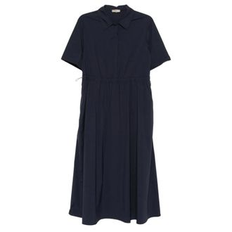 Herno Midi Dresses, female, Blue, Size: XS Collared Drawstring Midi Dress