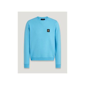Belstaff Mens Crew Neck Sweatshirt With Logo Patch - Sky Blue Cotton - Size X-Large