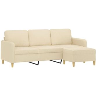 vidaXL Sof&aacute; De 3 Plazas Con Taburete De Tela Crema 180 Cm Vidaxl