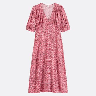 La Redoute Collections Vloeiend vallende, lange jurk met V-hals en bloemenprint