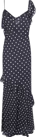 Self Portrait Black Polka Dot Georgette Maxi Dress