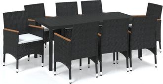 vidaXL Set De Muebles De Jard&iacute;n 9 Pzas Y Cojines Rat&aacute;n Sint&eacute;tico Negro Vidaxl