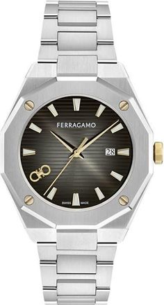 Ferragamo Edge Bracelet Watch, 40mm in Stainless Steel/black at Nordstrom