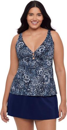 Trimshaper Molly Double Ring Tankini Swimsuit Top in Flora & Fauna at Nordstrom, Size 10