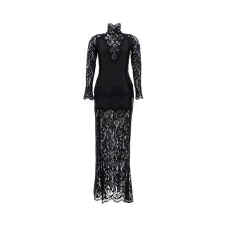 Paco Rabanne Maxi Dresses, female, Black, M, Long Dress in Lace and Jersey
