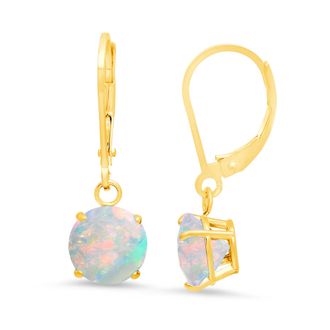 MAX + STONE 10K Yellow Gold Round Checkerboard Cut Gemstone Leverback Earrings (8mm)