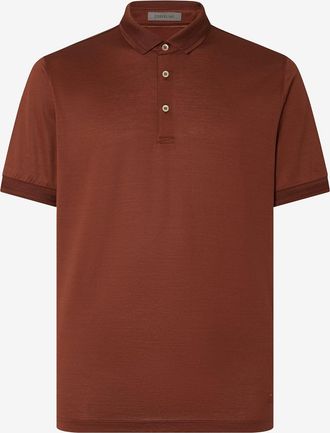 Corneliani Tobacco brown button-up polo shirt in lisle cotton