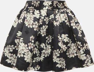 Alice & Olivia Alice + Olivia Black Floral Print Satin Pleated Mini Skirt