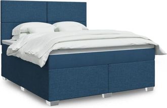 vidaXL Cama Box Spring Con Colch&oacute;n Tela Azul 180x200 Cm Vidaxl