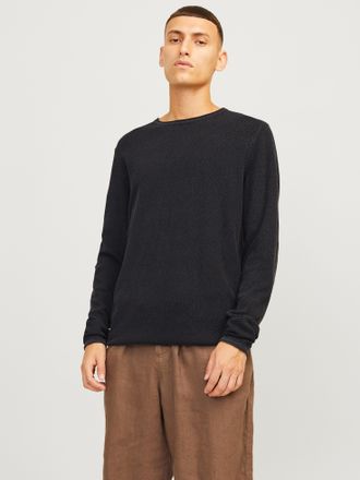 Jack & Jones Rundhalspullover JACK & JONES JJDEAN KNIT CREW NECK AW24, Herren, Gr. S, schwarz, Strick, Obermaterial: 100% Baumwolle, unifarben, normal, Rundhals, P
