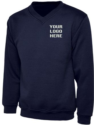 Generic Personalised Embroidered Classic Adults Unisex V-Neck Sweatshirt, Free Left Chest Text And Your Personalise Logo Sweatshirt, 50% Polyester 50% Cotton 