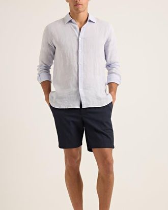 Orlebar Brown Justin Lino Relaxed Fit Classic Collar Italian Linen Shirt in Hush at Nordstrom, Size Xxx-Large