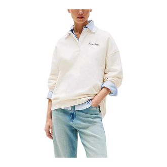 Tommy Hilfiger Sweatshirts, female, White, Size: M Classic Long Sleeve Round Neck Sweatshirt