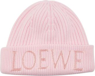 Loewe Logo-embroidered Ribbed Wool Beanie - Light Pink - One Size