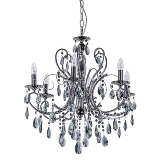 Netlighting Classic Chandeliers Black 6 Light with Crystal Shade E14 in Grey