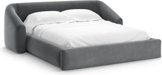 Cosmopolitan Design Cama con cabecero y ba&uacute;l 200x200cm terciopelo gris