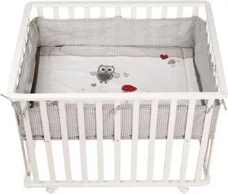 Roba Parque Beb&eacute; 100x75 Cm + Alfombra Adam Y Eule Impresa B&uacute;ho + 4 Ruedas - Roba - Madera Blanca