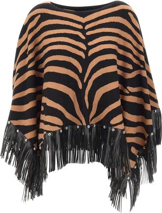 Liu Jo zebra-jacquard fringed cape - Black