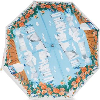 Moschino Paraplu met bloemenprint - Blauw