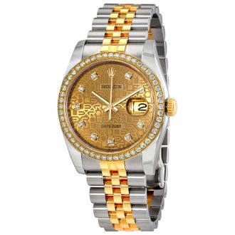 Rolex Pre-owned Rolex Oyster Perpetual Datejust 36 Champagne Dial Stainless Steel & 18K Yellow Gold Jubilee Bracelet Automatic Watch 116243CDJ