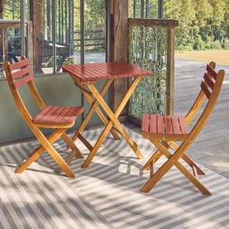 Sweeek Acacia Wood Garden Table 2 Folding Chairs in Terracotta