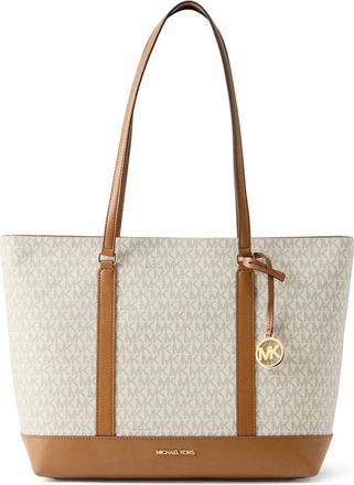 Michael Kors Tote Bags, female, Beige, Size: ONE SIZE Andie Signature Medium Tote Bag with MK Logo Stamp