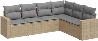 vidaXL Juego De Sof&aacute;s Jard&iacute;n Con Cojines 6 Pzas Rat&aacute;n Sint&eacute;tico Beige Vidaxl