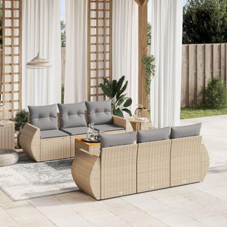 vidaXL Vidaxl - Set Sof&aacute;s De Jard&iacute;n 7 Piezas Y Cojines Rat&aacute;n Sint&eacute;tico Beige