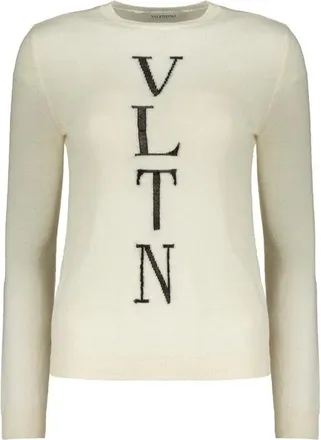 Valentino Round-neck Knitwear, female, Beige, Size: XS Logo Sweater