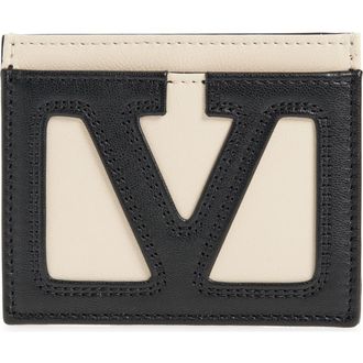 Valentino Garavani Viva Superstar Leather Card Holder in Ivory/Black at Nordstrom