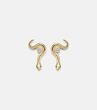 Ileana Makri Serpent Nest 18kt gold earrings with diamonds and emeralds
