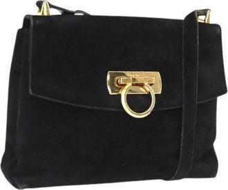 Ferragamo Pre-owned Cross Body Bags, female, Black, Size: ONE SIZE Pre-owned Suede Shoulder Bag
