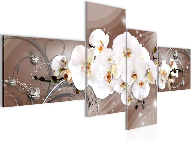 Wandbild-Set XXL „Orchidee Bambus“ – 5-teilig, 100x50 Cm, Leinwand Auf Holzrahmen, Fertig Zum Aufhängen
