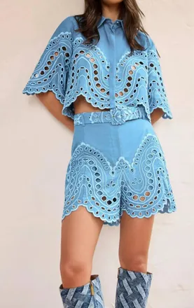Charo Ruiz Ibiza Storm Embroidered Blouse In Blue Sealace