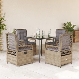 vidaXL Set Comedor De Jard&iacute;n 5 Pzas Con Cojines Rat&aacute;n Sint&eacute;tico Beige Vidaxl