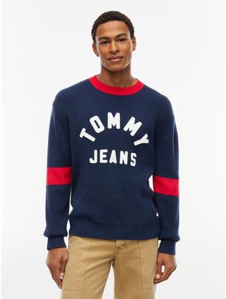 Tommy Hilfiger Mens Tommy Jeans Varsity Tommy Logo Sweater - Dark Blue - XL