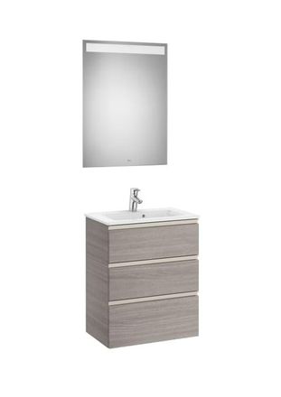 Roca Roca - Pack Mueble De 3 Cajones, Lavabo Y Espejo Led The Gap Color: Roble City Texturizado
