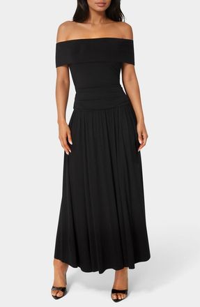 Bebe Off the Shoulder Drop Waist Maxi Dress in Black at Nordstrom Rack, Size X-Large